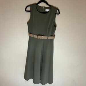 Calvin klein women's solid Belted A Line sleeveless Dress, Size 10 (NWT)